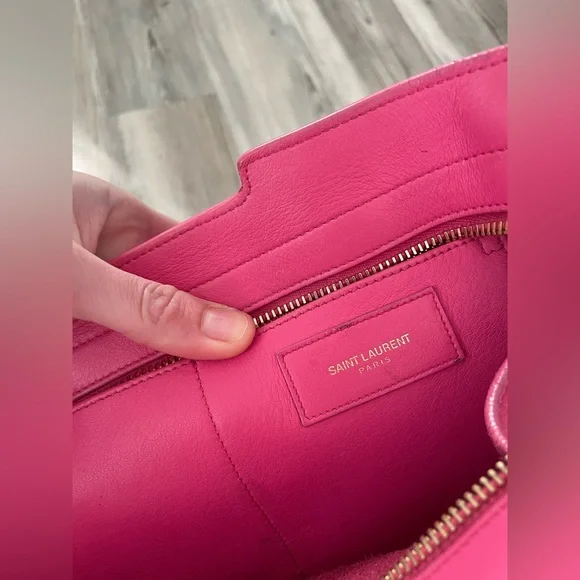 YSL Saint Laurent Classic Y Cabas Fuchsia Leather Satchel - Picture 12 of 16